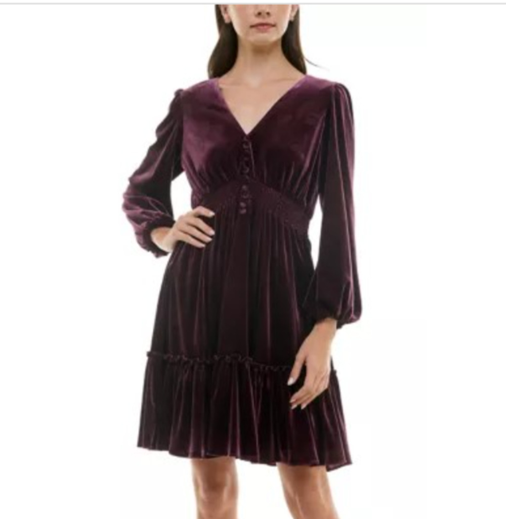 Taylor Women's Velvet Long Sleeve Dress Purple Size 8 2688